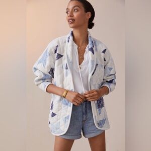 Anthropologie Quilted Jacket in Blue and White